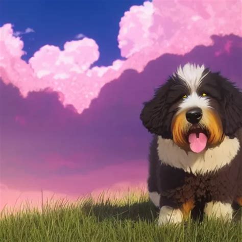 A Wholesome Animation Key Shot Of A Bernedoodle On A Stable Diffusion