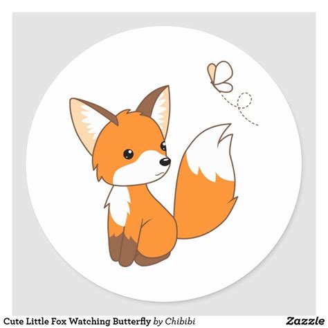 Cute Little Fox Watching Butterfly Classic Round Sticker