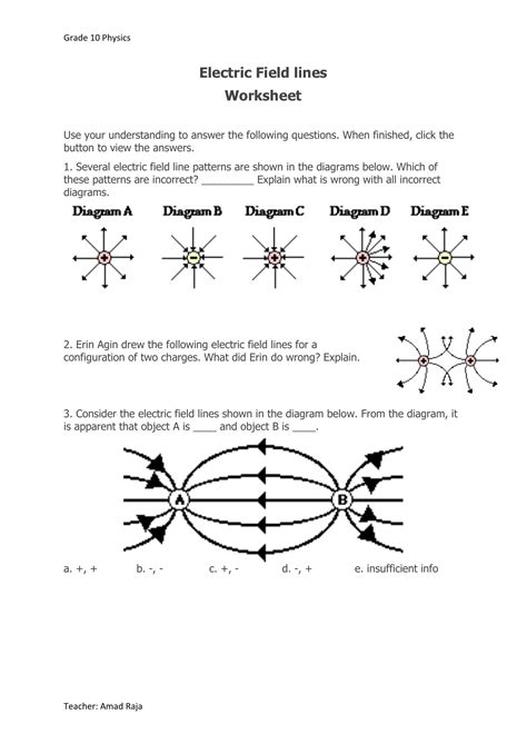 Electric Field Worksheet Answers