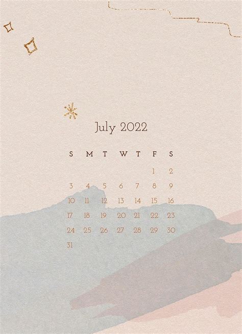 Download Free Image Of Aesthetic 2022 July Calendar Printable Monthly