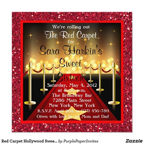 Pull it all together with a great theme! Red Carpet Hollywood Sweet 16 Birthday Invite | Zazzle.com ...