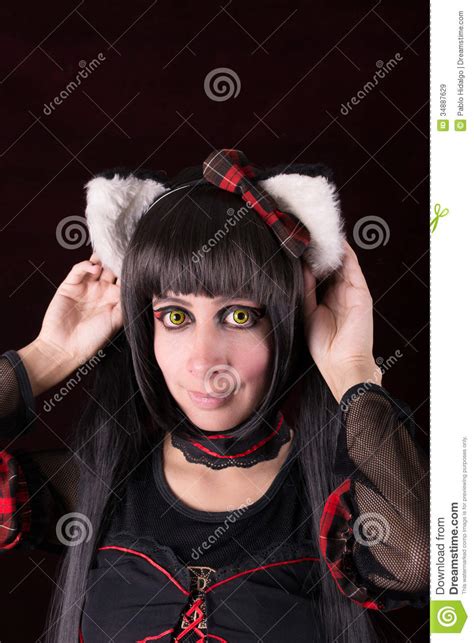 Victorian Cat Woman With Green Eyes Over Vintage Stock Image Image Of Lingerie Babe 34887629