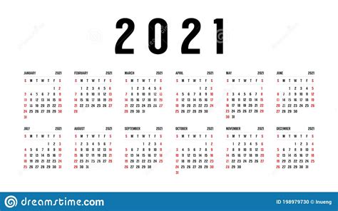 Calendario De Vector Simple Modificable Para El Año 2021 La Semana