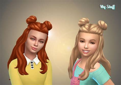 Space Buns Half Up For Girls My Stuff In 2021 Sims 4 Curly Hair