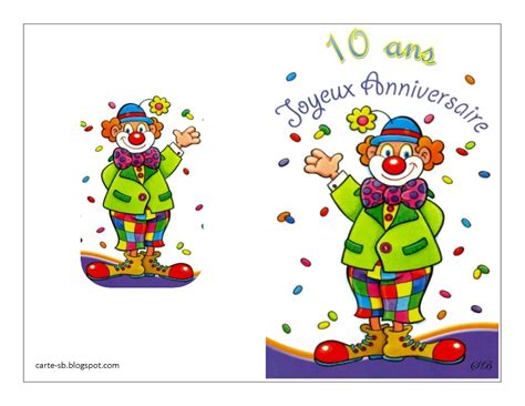 Une carte d' anniversaire virtuelle pour enfant gratuite à imprimer. Carte gratuite à imprimer: Carte anniversaire 10 ans à ...