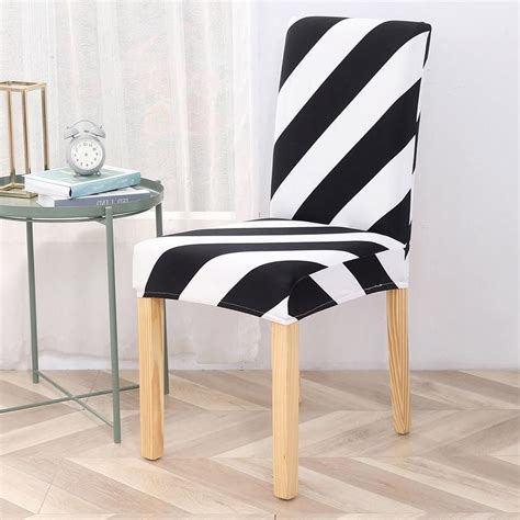 Black And White Diagonal Stripe Dining Chair Cover Striped Dining