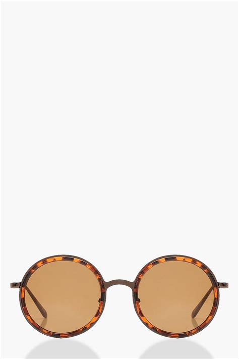 tortoiseshell contrast frame round sunglasses boohoo uk