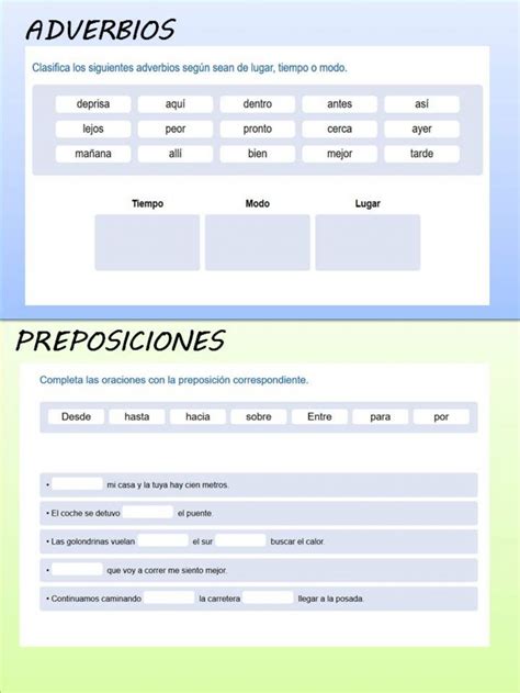 Adverbios Y Preposiciones Ficha Interactiva Spanish Worksheets Spanish