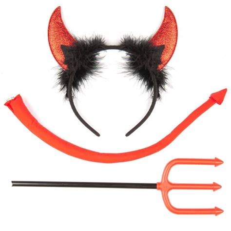 Funcredible Devil Costume Accessories Set Devil Horns And Tail With Pitchfork Glitter Devil