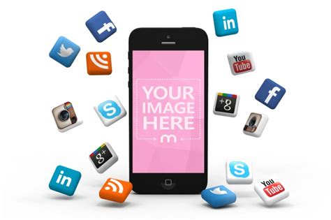 Iphone With 3d Social Media Icons Mockup Mediamodifier