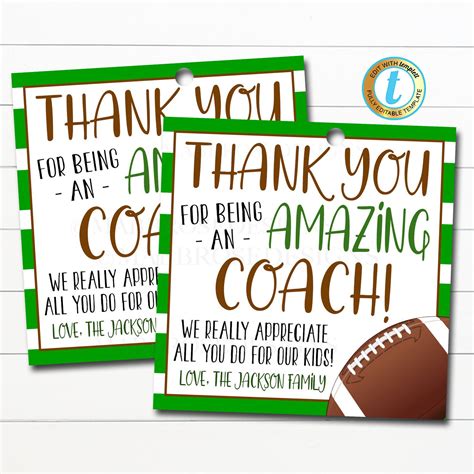 Football Coach Gift Tag School Sports Team Appreciation Etsy