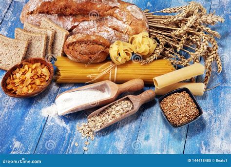 Whole Grain Products With Complex Carbohydrates On Table Stock Image