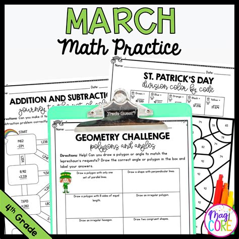March Themed Math Practice 4th Grade Magicore