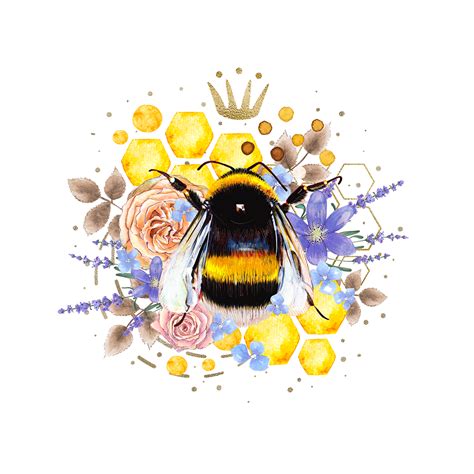 Honey Bees Png Transparent Watercolor Honey Bee And Romantic Flowers