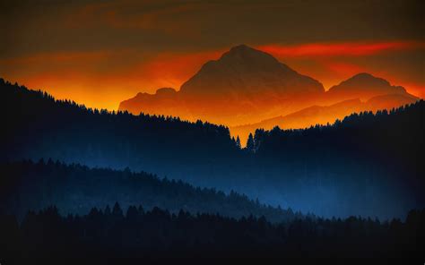 Forest Sunset Mountains Color Sunrise Landscape