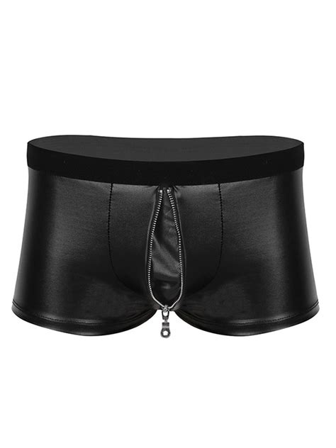 Us Mens Underwear Boxer Briefs Shorts Faux Leather Zippered Pouch Shiny Panties Men S Clothing