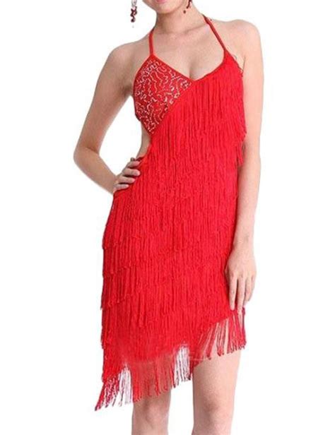1920s sequins vintage fringe sway flapper halter dress red prettyguide