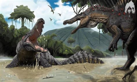 Deinosuchus And Spinosaurus Illustration By Thegreatestloverart The