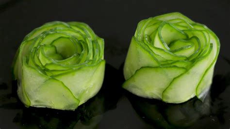 How To Make Cucumber Rose Garnish Sushi Roll Recipes Cucumber Food