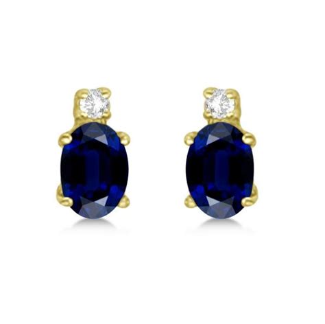 Oval Blue Sapphire Stud Earrings With Diamonds K Yellow Gold Ct CM