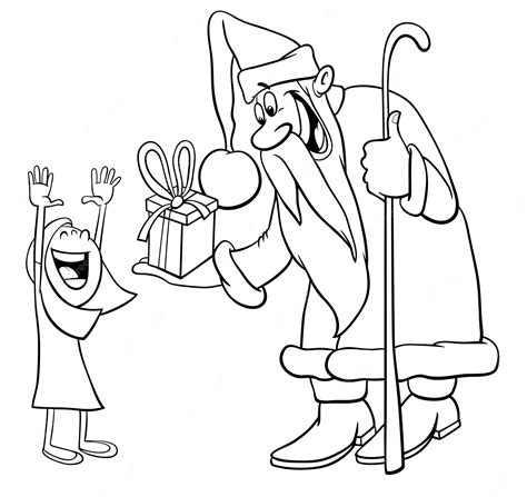 Premium Vector Santa Claus With Little Girl Coloring Page