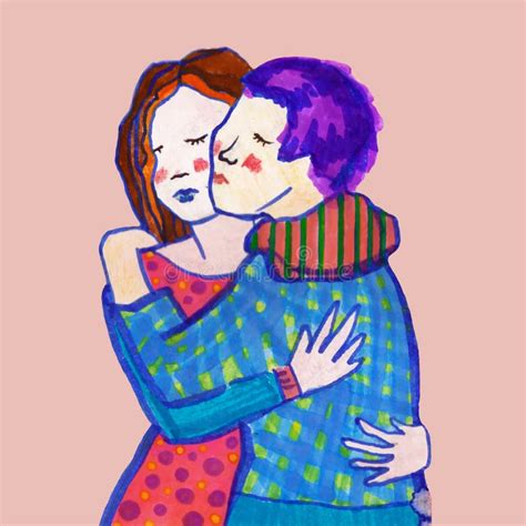 a couple of embracing girls flat style raster illustration of hugging women female friendship