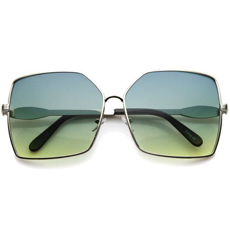 sunglassla unisex womens oversize metal frame two toned gradient lens square sunglasses silver