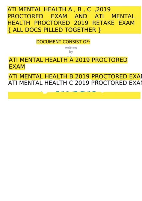 ATI MENTAL HEALTH A -B -C PROCTORED EXAM 2019 WITH NGN QUESTIONS AND