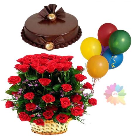 Send a bouquet of birthday balloons to someone who loves fun, unique gifts! PinayGifts.com | 40 red roses basket& cake and 5 birthday ...