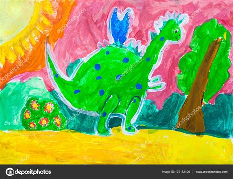 dibujo de los ninos grandes del dinosaurio verde fotos