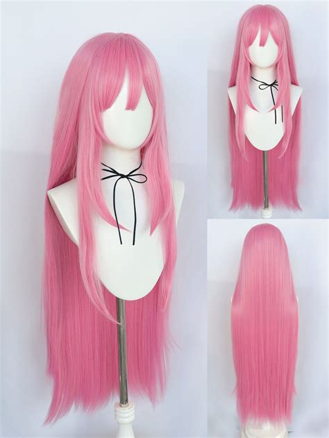 1pc Long Straight Cosplay Synthetic Wig With Bangs And 1pc Wig Cap Cosplay Hair Anime Wigs