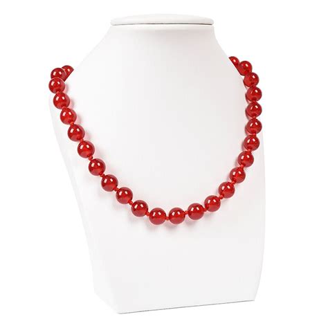 10 Mm Bright Red Well Stacked Semiprecious Red Jas Per Necklace