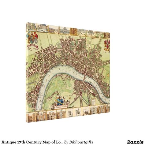 Antique 17th Century Map Of London W Hollar London Canvas Art