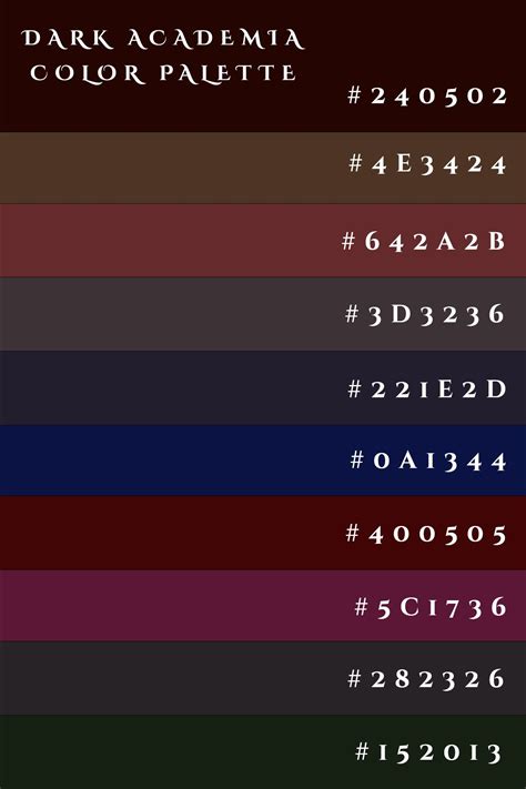Dark Academia Color Palette With Hex Codes Visit My Shop Pittoresko