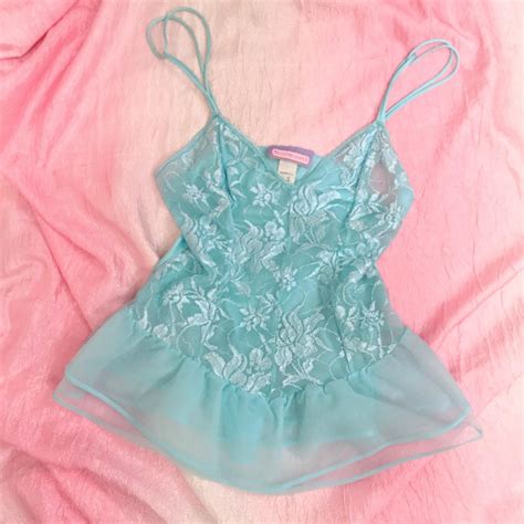 Vintage Aqua Blue Lace Frilly Camisole Tagged Size Depop