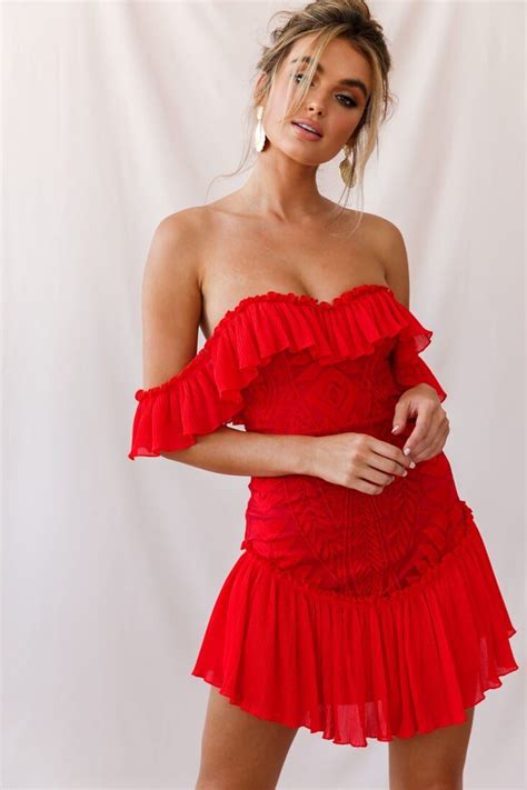 Shop The Dreamy Off Shoulder Mini Dress Red Selfie Leslie Red Mini Dress Hot Dress Dress Red