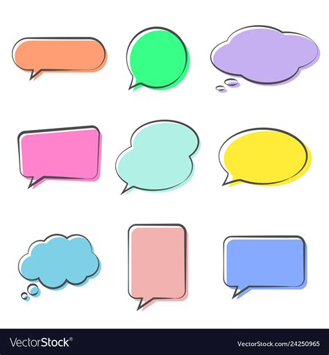 Various Cute Speech Bubble Doodle Stickers Set Vector Image