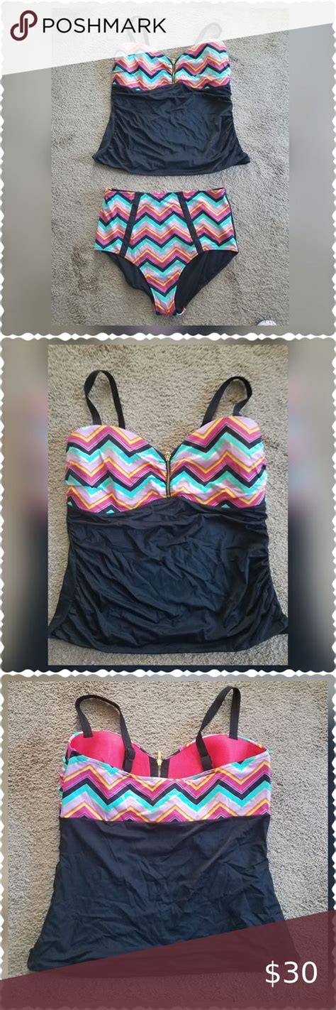 City Chic Chevron Tankini Swimsuit Set Size 22