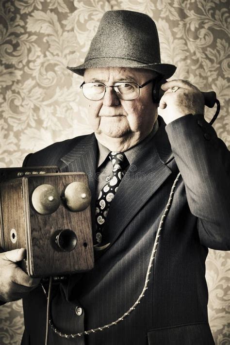 Vintage Business Man Using Retro Telephone Stock Photo Image Of