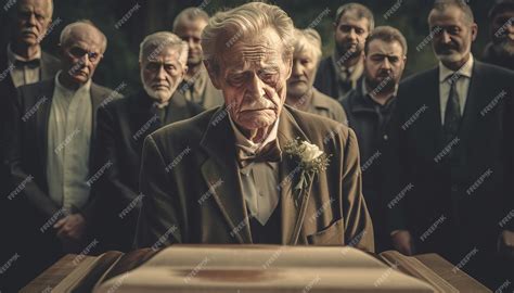 Premium AI Image | Grandpa mourns beside coffin tears and sorrow in