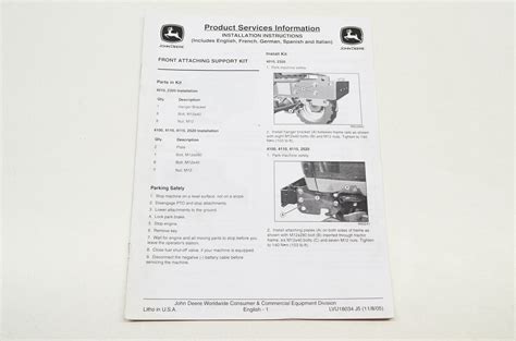 Oem John Deere Installation Instructions Front Attaching Support Kit