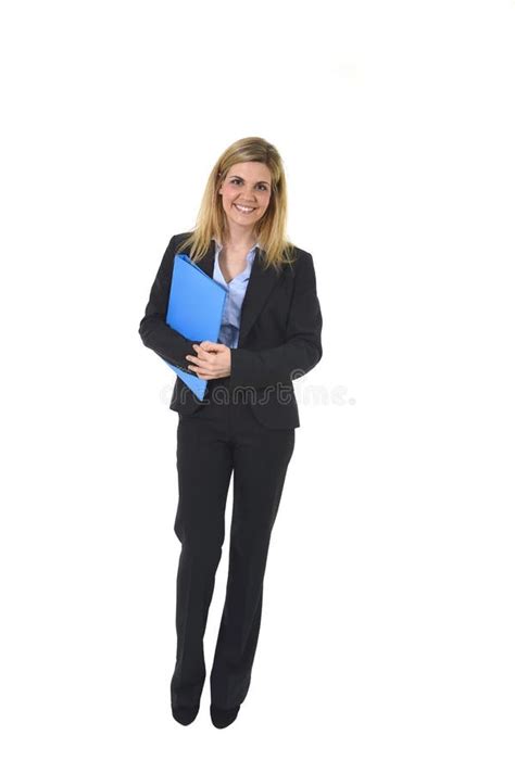 Corporate Portrait Young Happy Businesswoman Holding Folder Posing