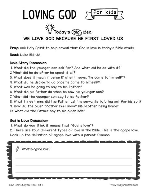 Bible worksheets | growing kids in grace: Love Bible Study for Kids - Loving God & Others (Printable ...
