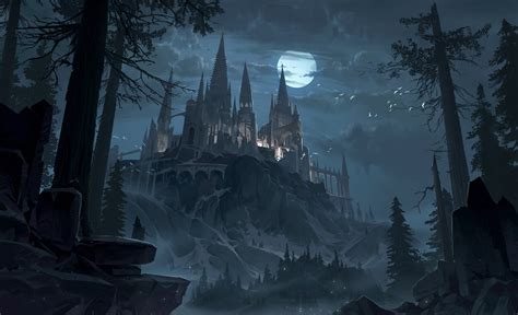 Download Moon Night Fantasy Castle Hd Wallpaper By Mh C