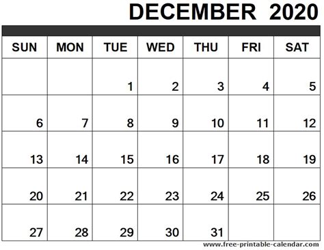Free Printable December 2020 Calendar Printable Templates