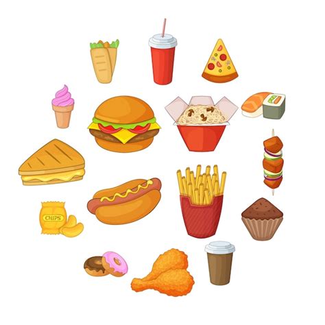 Premium Vector Fast Food Icons Set Cartoon Style