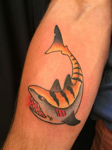 Trad Tiger Shark Tattoo Done By Adamchristophertattoo Shark Tattoos