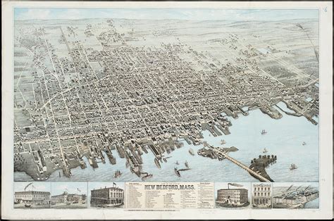 Vintage Pictorial Map Of New Bedford Ma 1876 Drawing By