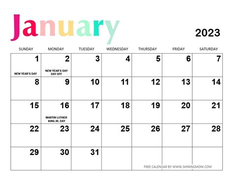 Free Printable January 2023 Calendar 15 Awesome Designs