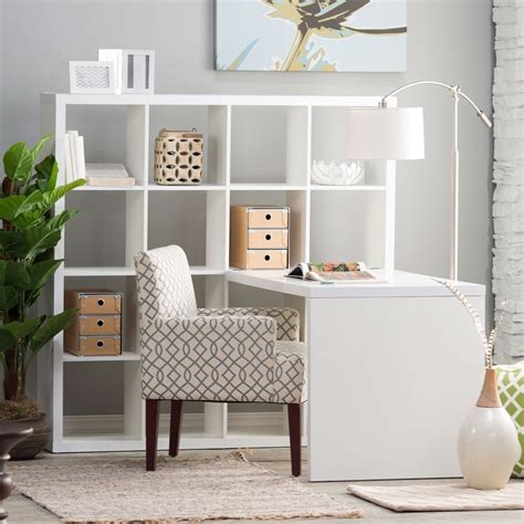 Modern Computer Desk With Honeycomb Style Wall Bookcase In White Cube